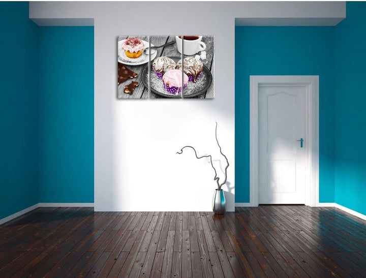 Pixxprint Köstliche Cupcakes als Leinwandbild/Grösse: 3 Teilig (120x80) cm/Wandbild/Kunstdruck/ferti