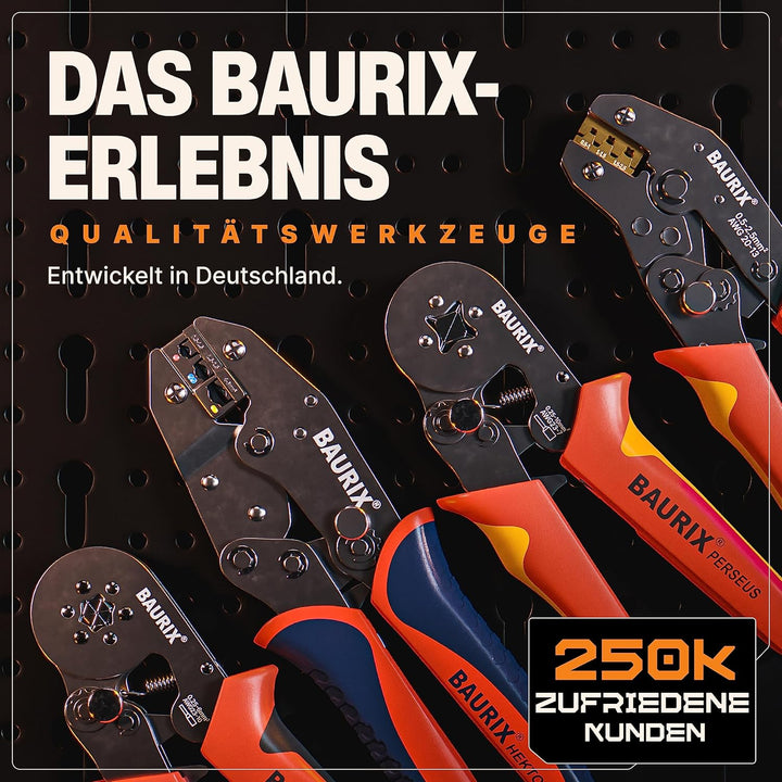 BAURIX® Crimpzange I Krimpzange für 0,50-2,50 mm² Steckverbinder I Crimpzange einzeln I Crimp Zange