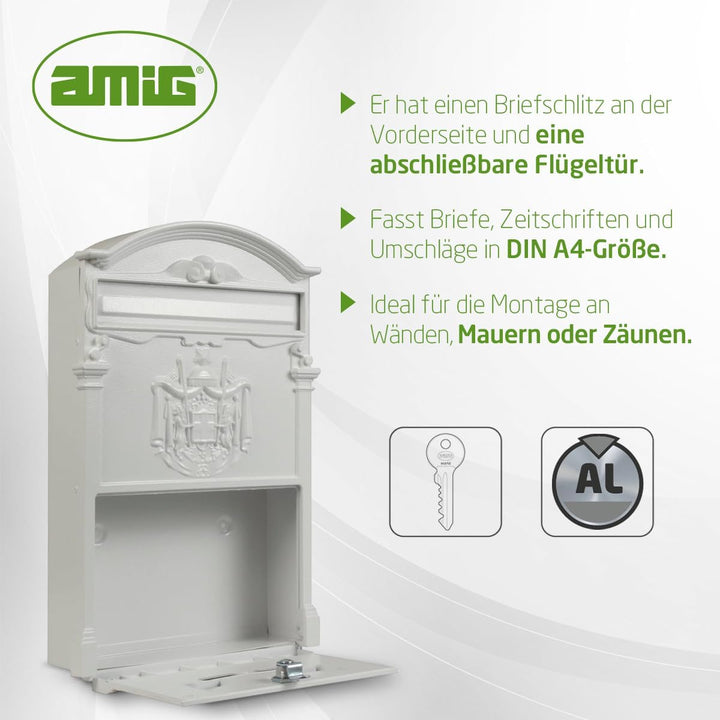 Amig - Aussenbriefkasten, Briefkasten für den Aussenbereich im klassischen Stil | Postfach für Wände