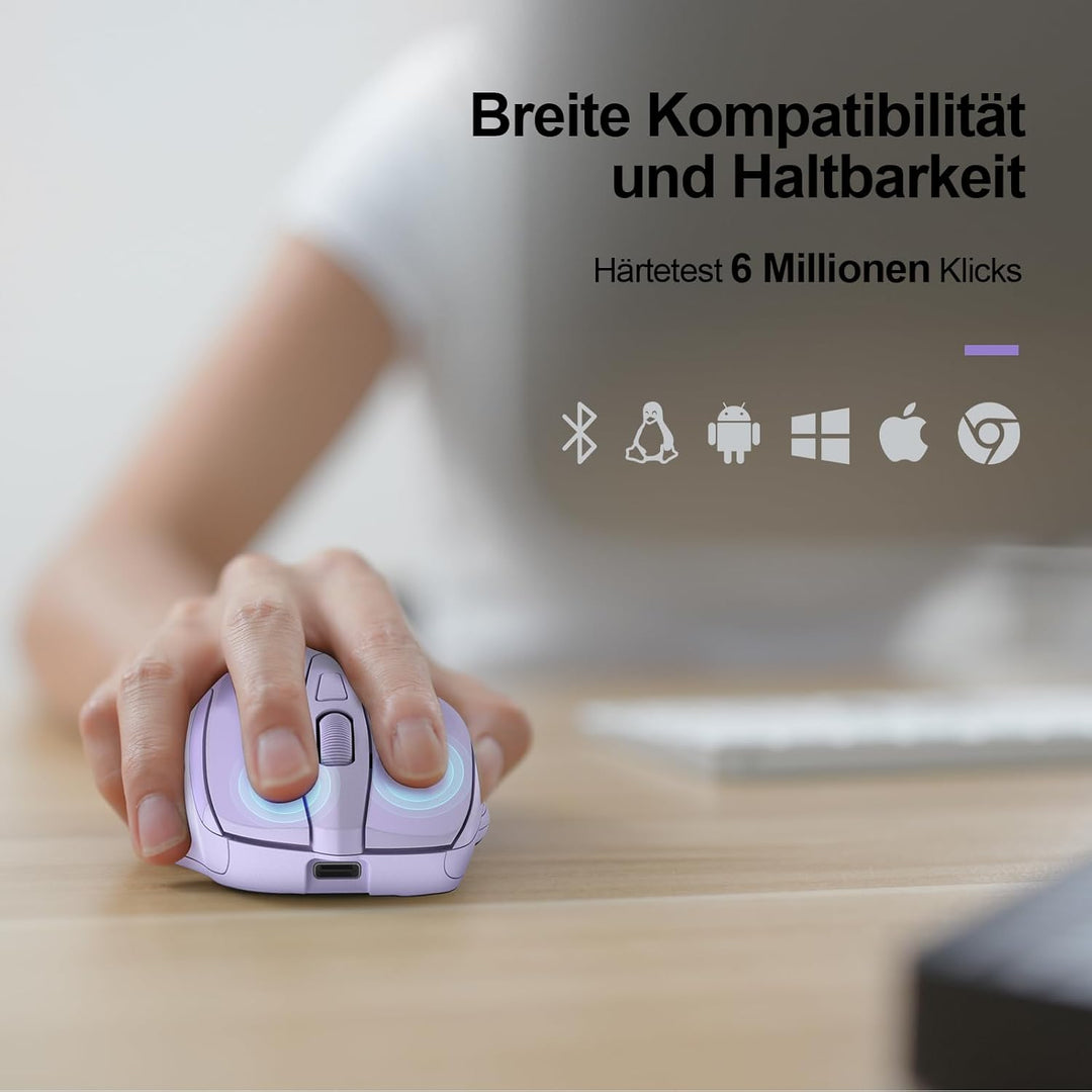 TECKNET Bluetooth Maus, Wiederaufladbare Maus Kabellos(DREI Modi: BT 5.0/3.0 + 2.4G), 4800 DPI, Ergo