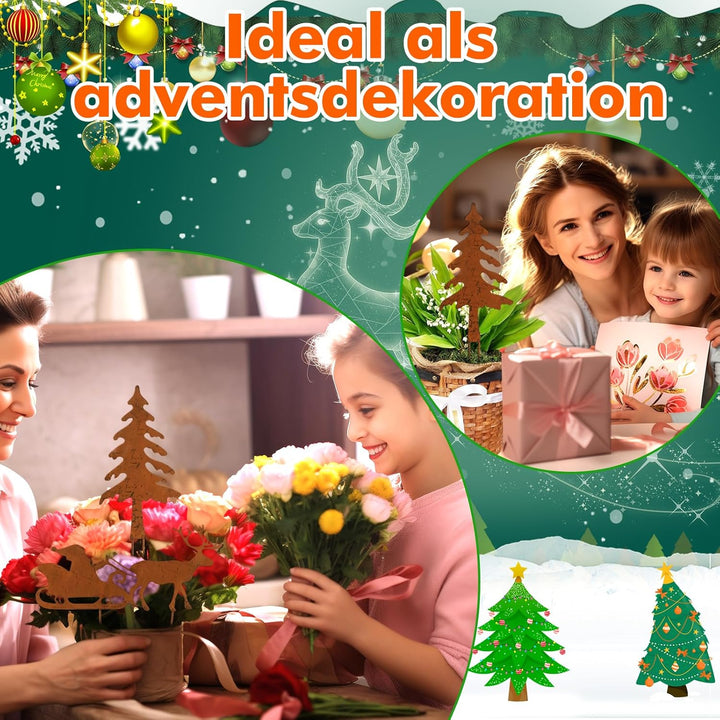 4 Stück Weihnachtsdeko Outdoor Weihnachten Rost Deko Gartendeko Weihnachten Gartenstecker, Adventskr