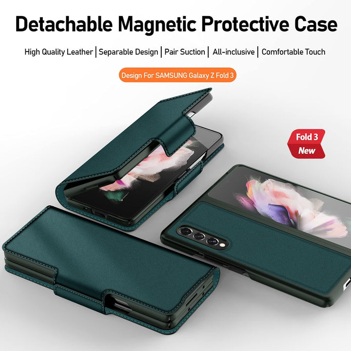 CENMASO Für Galaxy Z Fold 3 Hülle, [RFID Blockierung] 3-in-1 Magnetisch Geldbörse Kartenfach Leder H