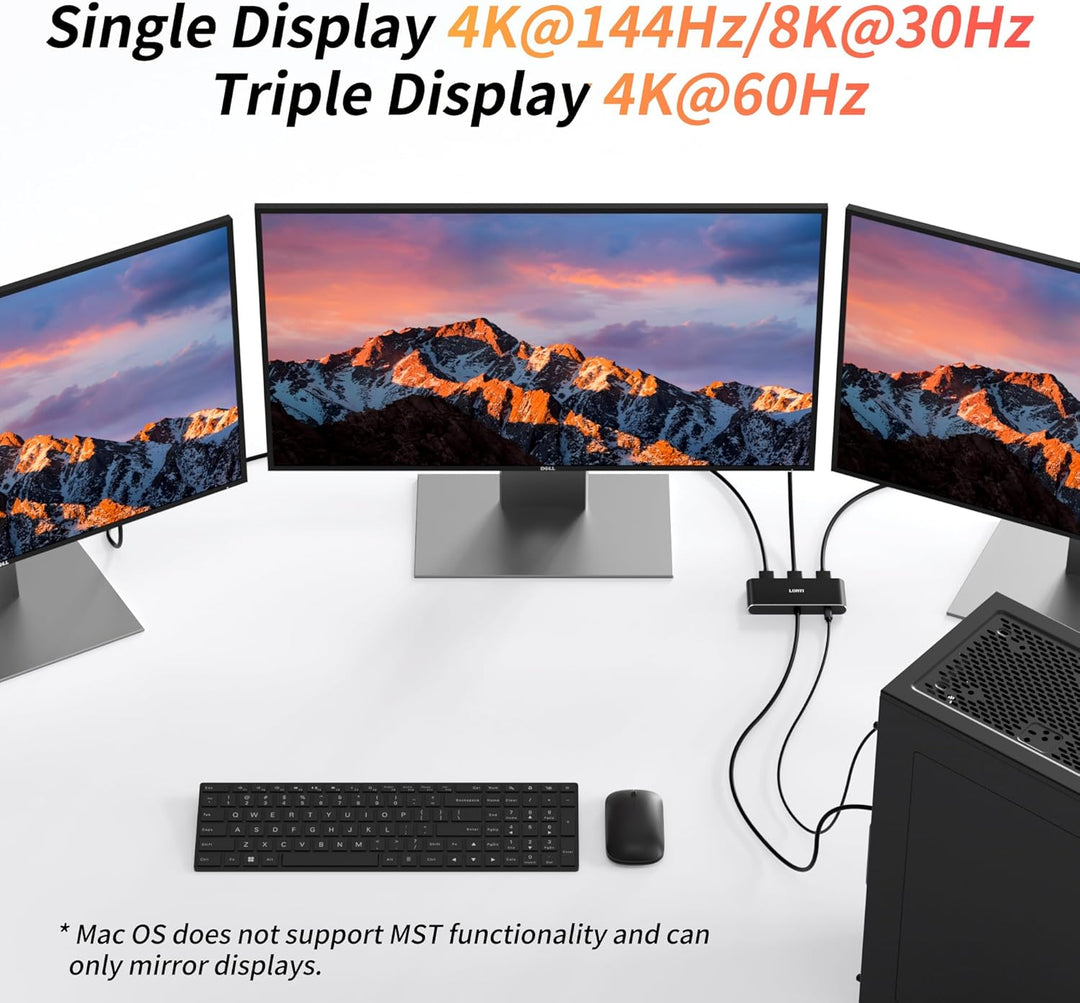 3-Port DisplayPort 1.4 auf 3 HDMI Splitter Dreifach 4K 60Hz Monitore Einzel 8K, Dual 4K 120Hz DP auf