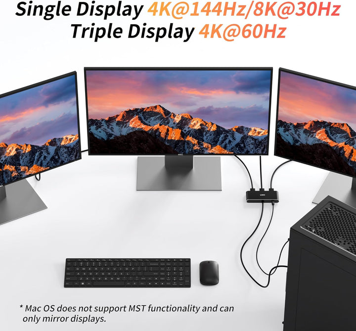 3-Port DisplayPort 1.4 auf 3 HDMI Splitter Dreifach 4K 60Hz Monitore Einzel 8K, Dual 4K 120Hz DP auf