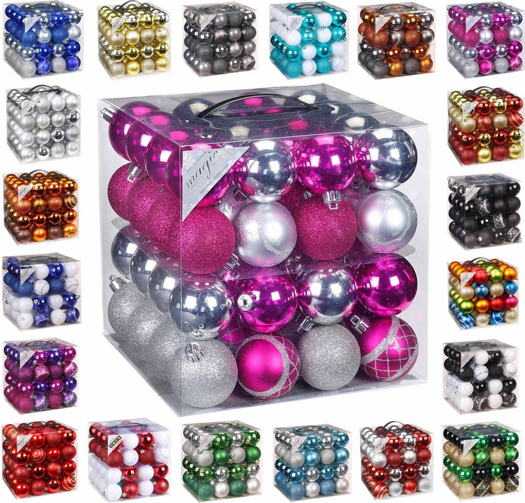 64x Kunststoff Christbaumkugeln Ø 6cm Kugel Box Glanz Glitzer Matt , Weihnachten, Dekor Inge inkl. A