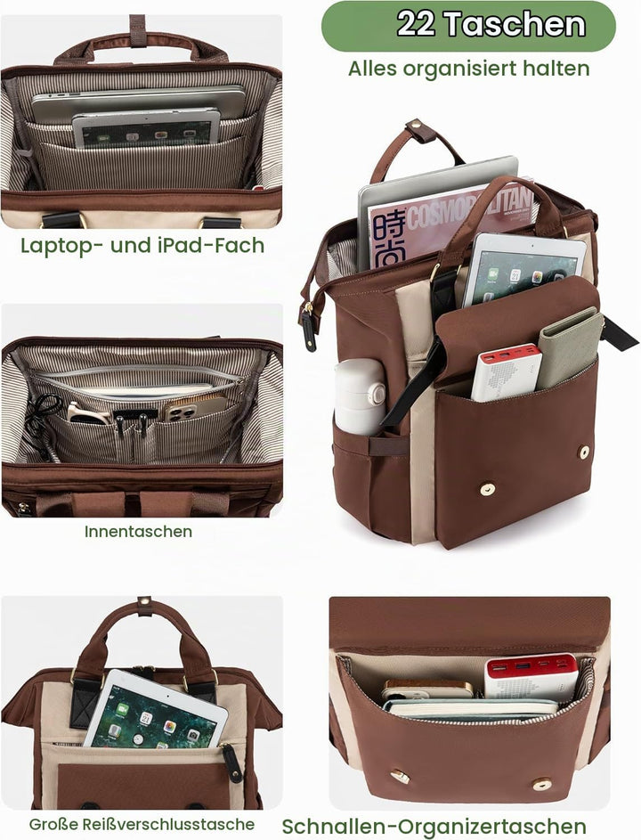 LOVEVOOK Laptop Rucksack Damen, 15,6 Zoll Schulrucksack Mädchen Teenager mit Datenkabel-Beutel, Wass