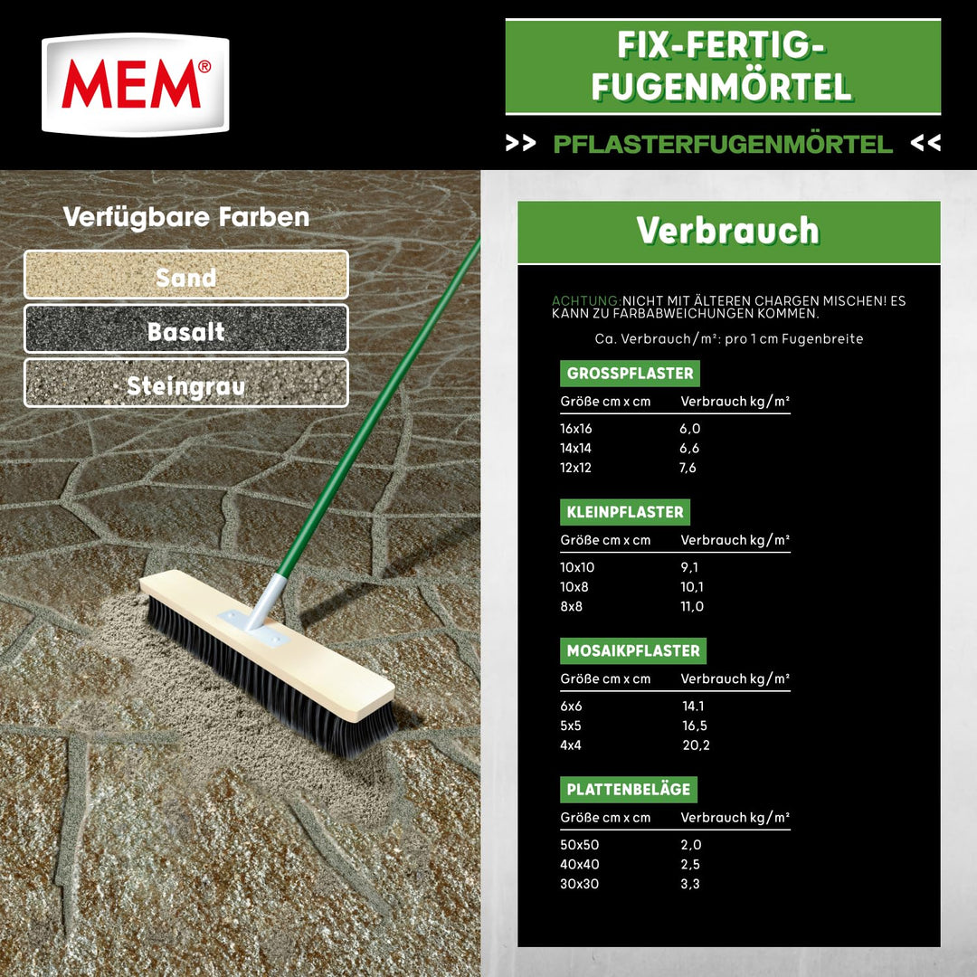 MEM Fix-Fertig-Fugenmörtel, Witterungsbeständig, Anwendungsfertig, Gegen Unkrautbewuchs, Steingrau,