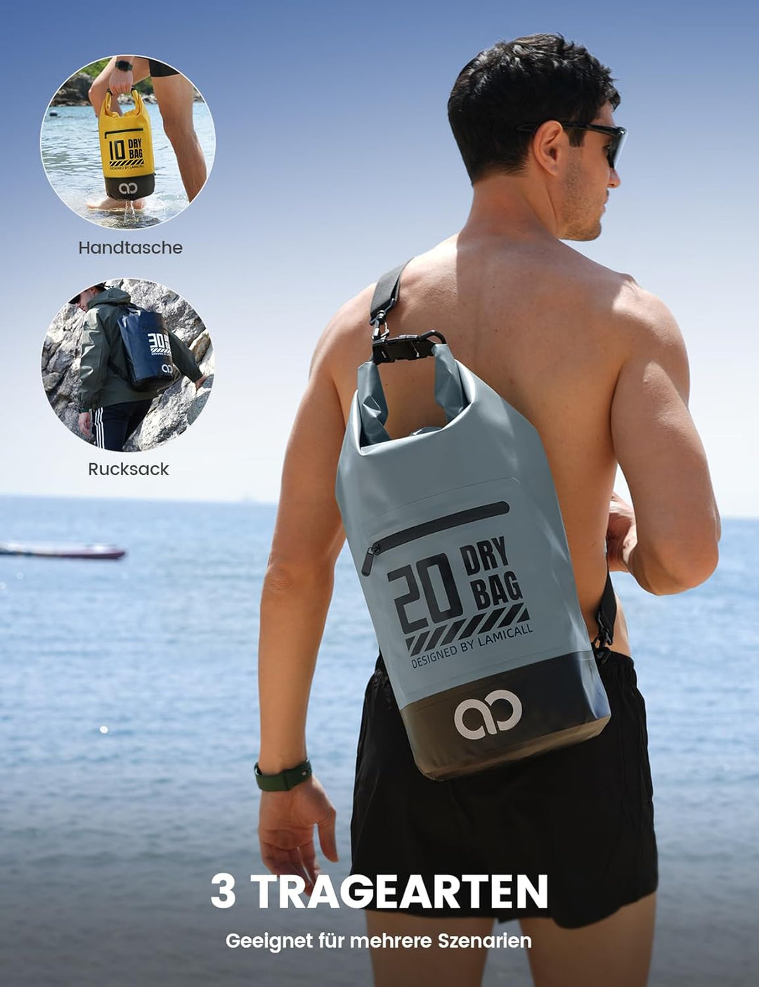 Lamicall Dry Bag, wasserdichte Tasche Beutel, Wasserfester Rucksack Drybag | [Robust &amp; Kratzfest] 5L