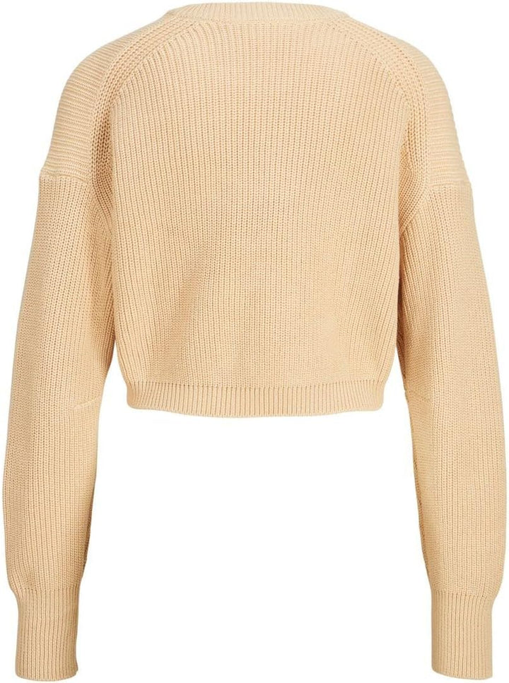 JJXX Damen Jjxx Jxcarlota Ls Twist Cropped Cn Knit Pullover L Beige, L Beige