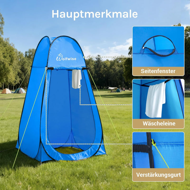 WolfWise Pop-Up Duschzelt Camping & Umkleidezelt – Kompakt & Leicht 2kg mit Tasche, Schneller Aufbau