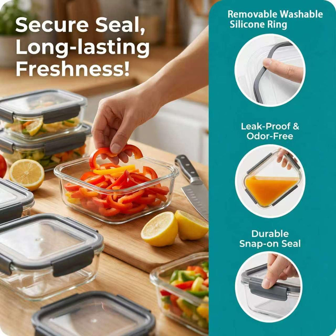 Glas Frischhaltedosen Set & Meal Prep Boxen, 5x370ml Borosilikatglas Behälter mit BPA-freiem Deckel,