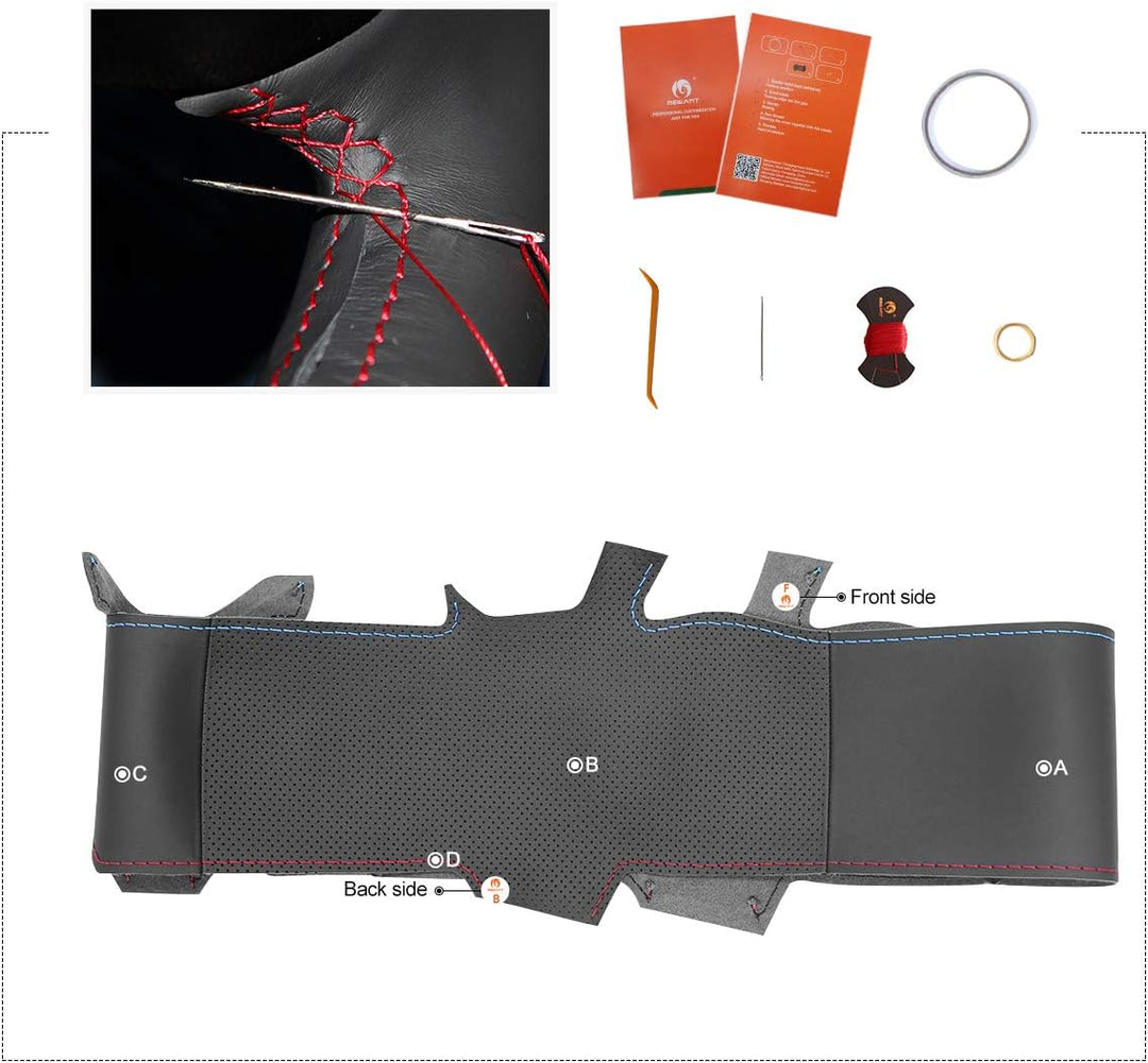 MEWANT Lenkradbezug für Sport M3 E90 E91 E92 E93 E87 E81 E82 E88 X1 E84 Schwarz Kunstleder Auto Lenk