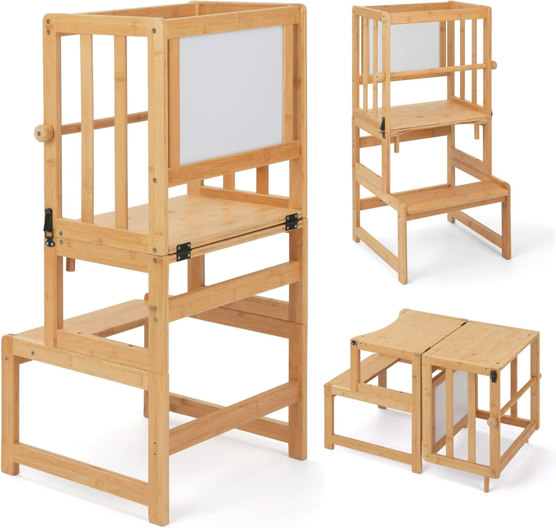 COSYLAND Montessori Lernturm ab 1 Jahr klappbar | 3 in 1 Learning Tower & Lernstuhl Kinder ab 1 Jahr
