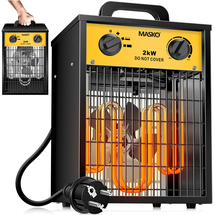 Masko® Elektroheizer Heizlüfter Bauheizer 2 KW mit integriertem Thermostat elektrisch Heizgerät 2000