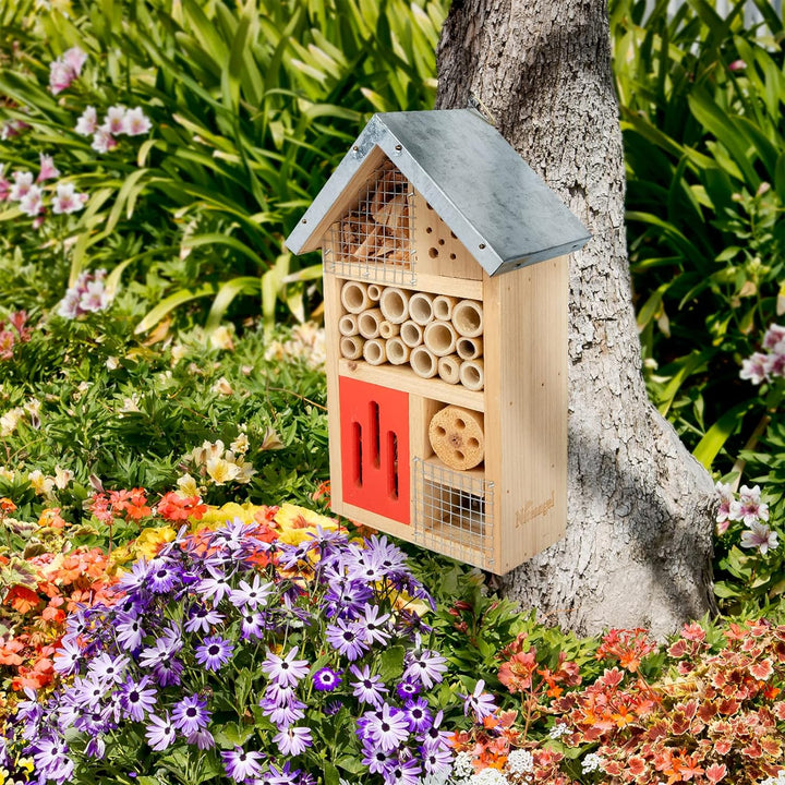 Niteangel Insektenhotel aus Naturholz für den Garten, Insektenhaus für Marienkäfer, Florfliegen, Sch
