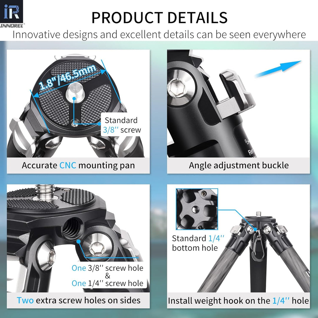 INNOREL KT254C Professionelles Reisestativ für DSLR-Kamera, robuster Ständer mit 29 mm Rohr, niedrig