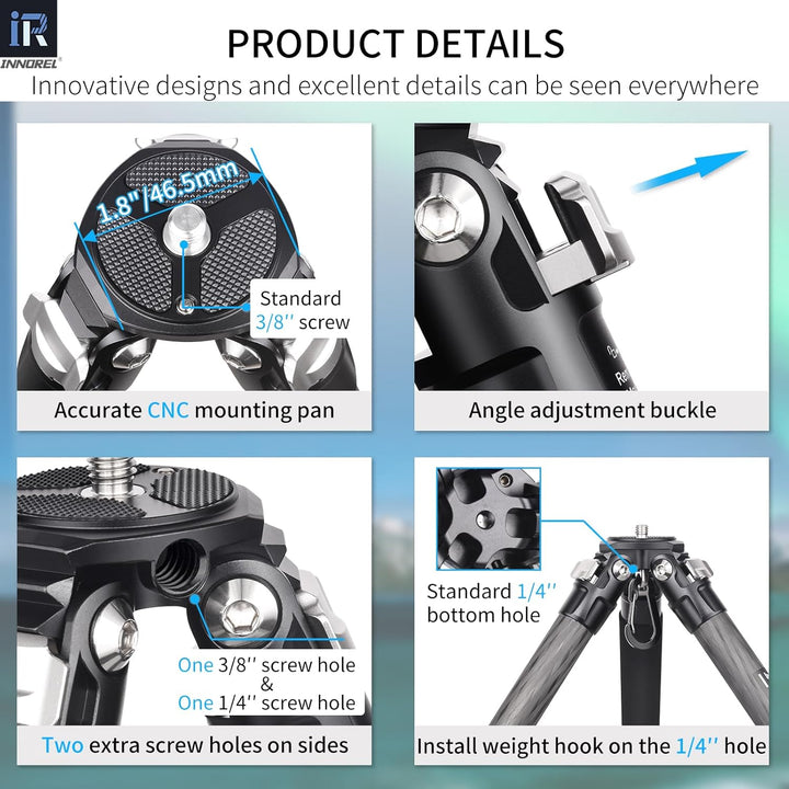 INNOREL KT254C Kohlefaser-Stativ für DSLR-Kamera, sehr professionell, tragbar, strapazierfähig, komp