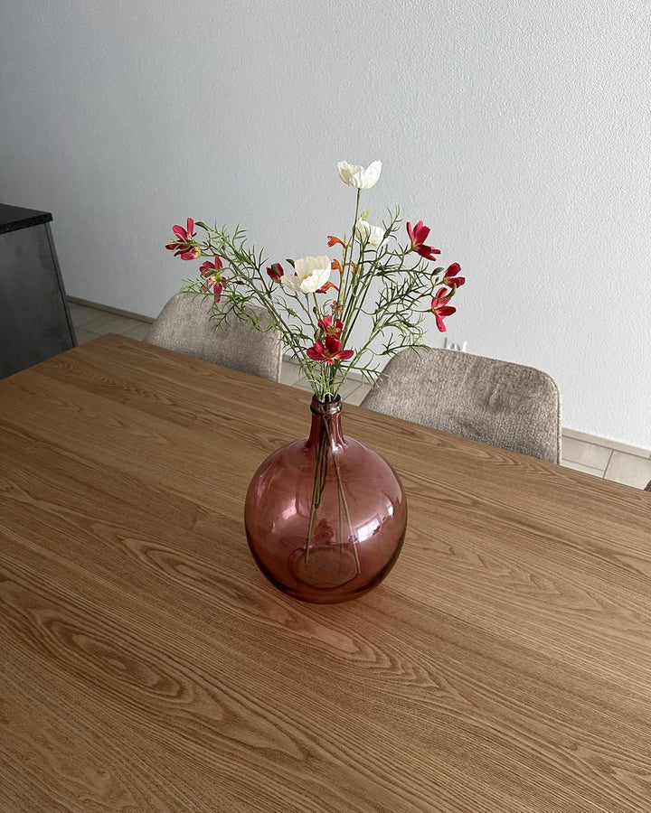 Runde Dekovase aus gefärbtem Glas handgefertigt rosa 31 cm Chappathi