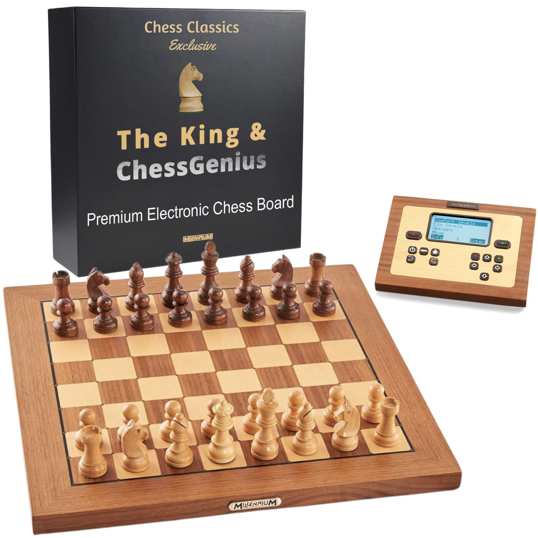 Millennium Chess Classics Exclusive (M828) – Holz-Schachcomputer mit Figurenerkennung, 2 Top-Schachp