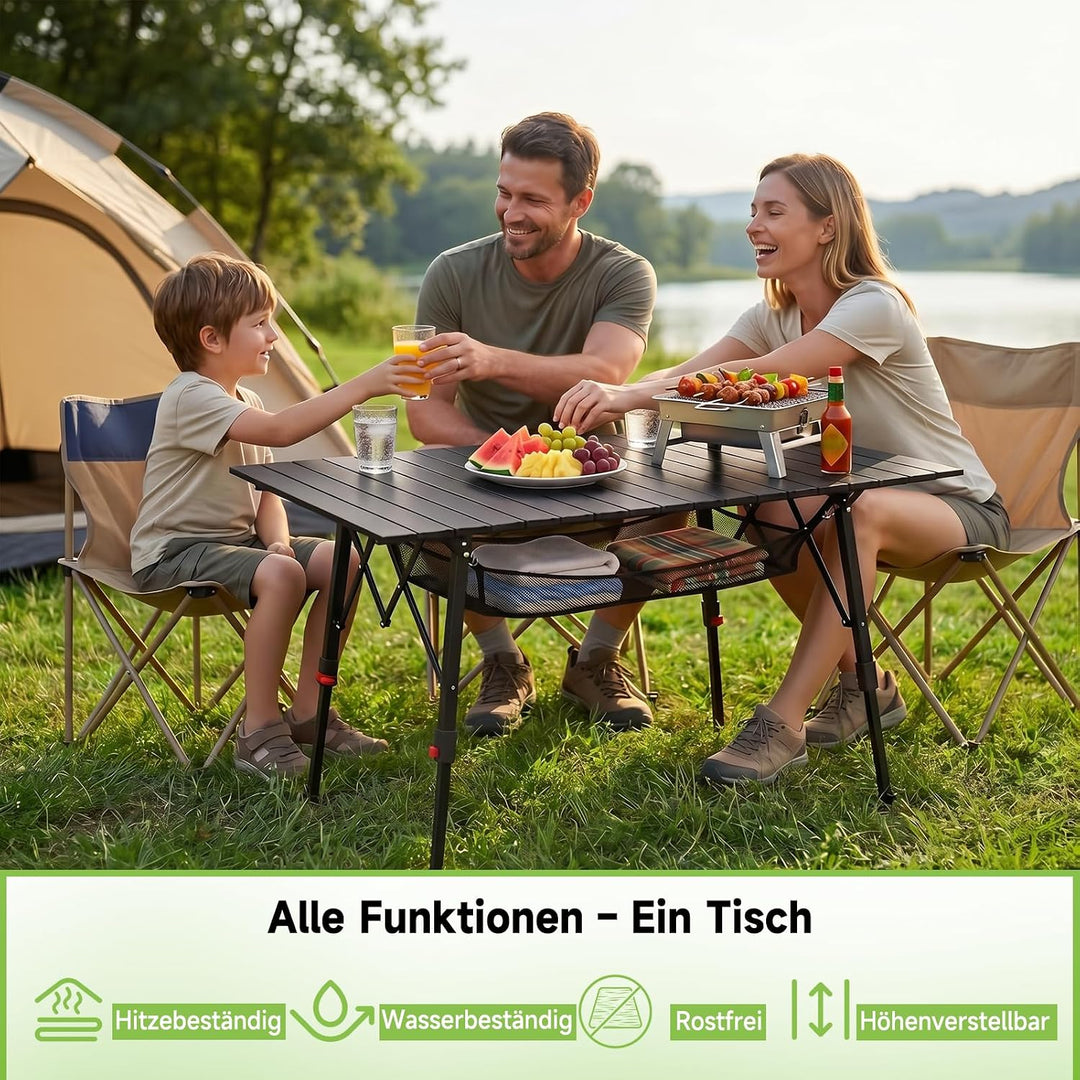 HAUSPROFI Campingtisch Klappbar Aluminium Höhenverstellbar 120x70cm | Falttisch mit Tragetasche &amp; Ne