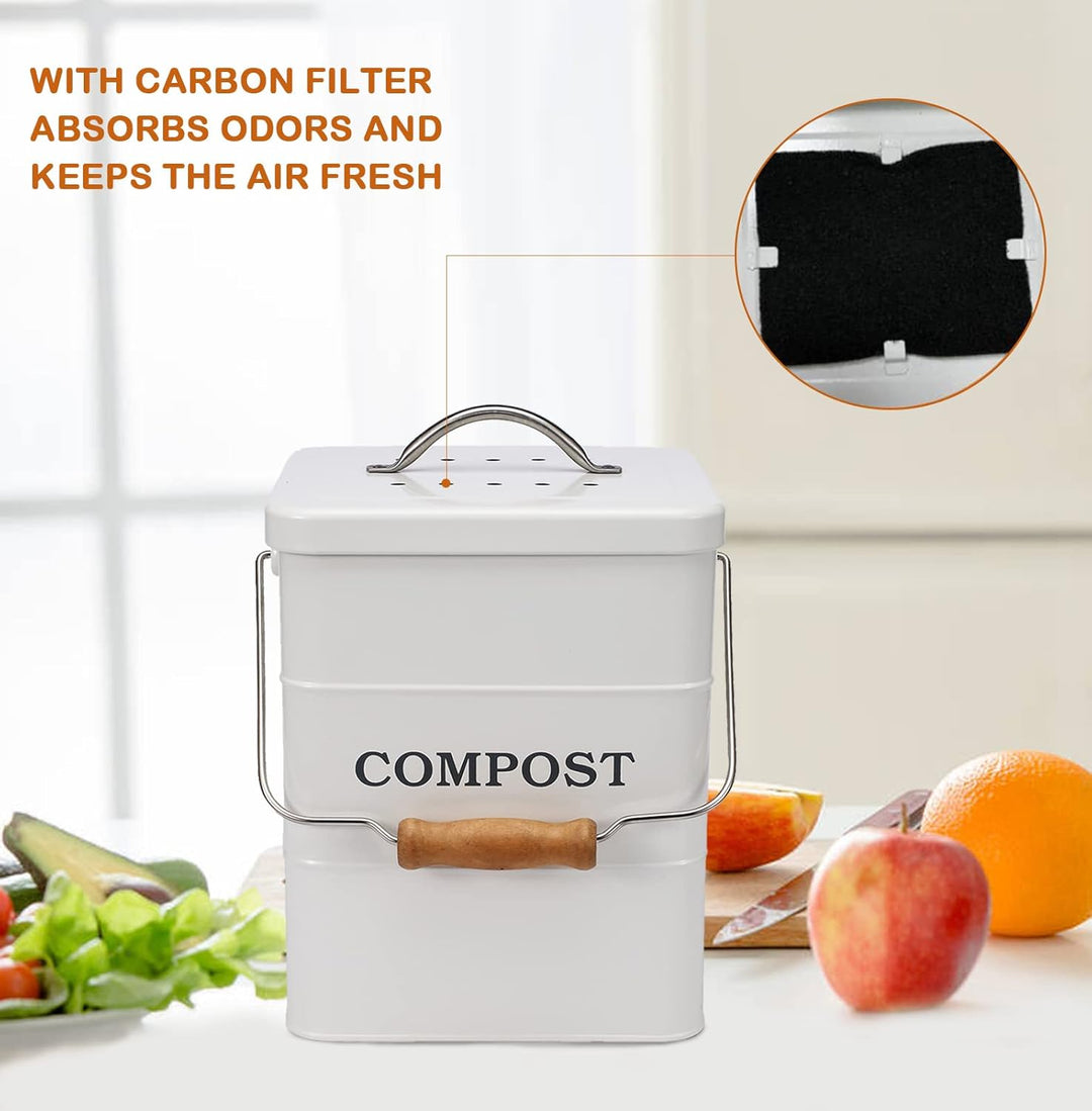 Morezi Kompostbehälter Küche 6 L Komposteimer Biomülleimer - Inklusive Aktivkohlefiltern komposter m
