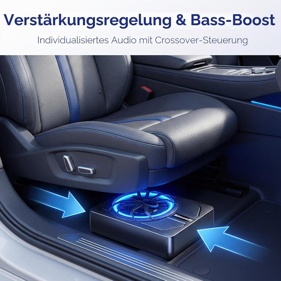 Rimoody 10 Zoll Flachbau Subwoofer Aktiv - 1000W Max Power, 120W RMS, Bass Boost, Untersitz Subwoofe