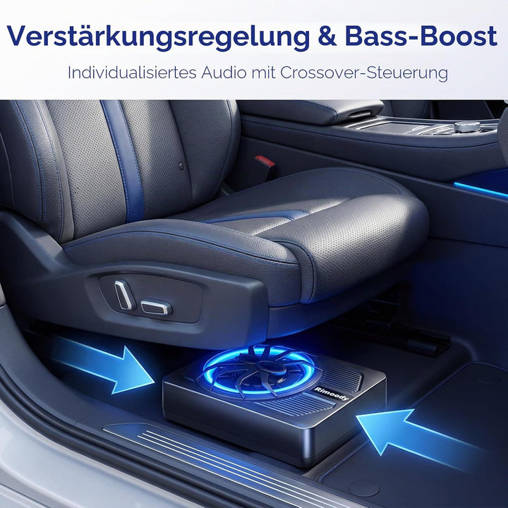 Rimoody 10 Zoll Flachbau Subwoofer Aktiv - 1000W Max Power, 120W RMS, Bass Boost, Untersitz Subwoofe