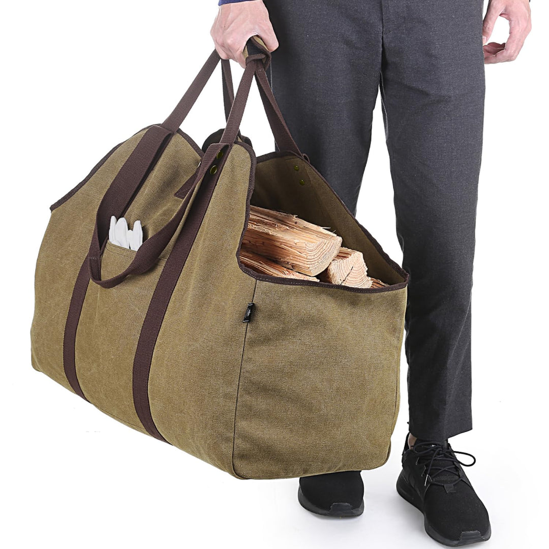 BONTHEE Extra Grosser Kaminholzträger Holzkorb Brennholztasche Tragetasche aus Segeltuch mit 2 Griff