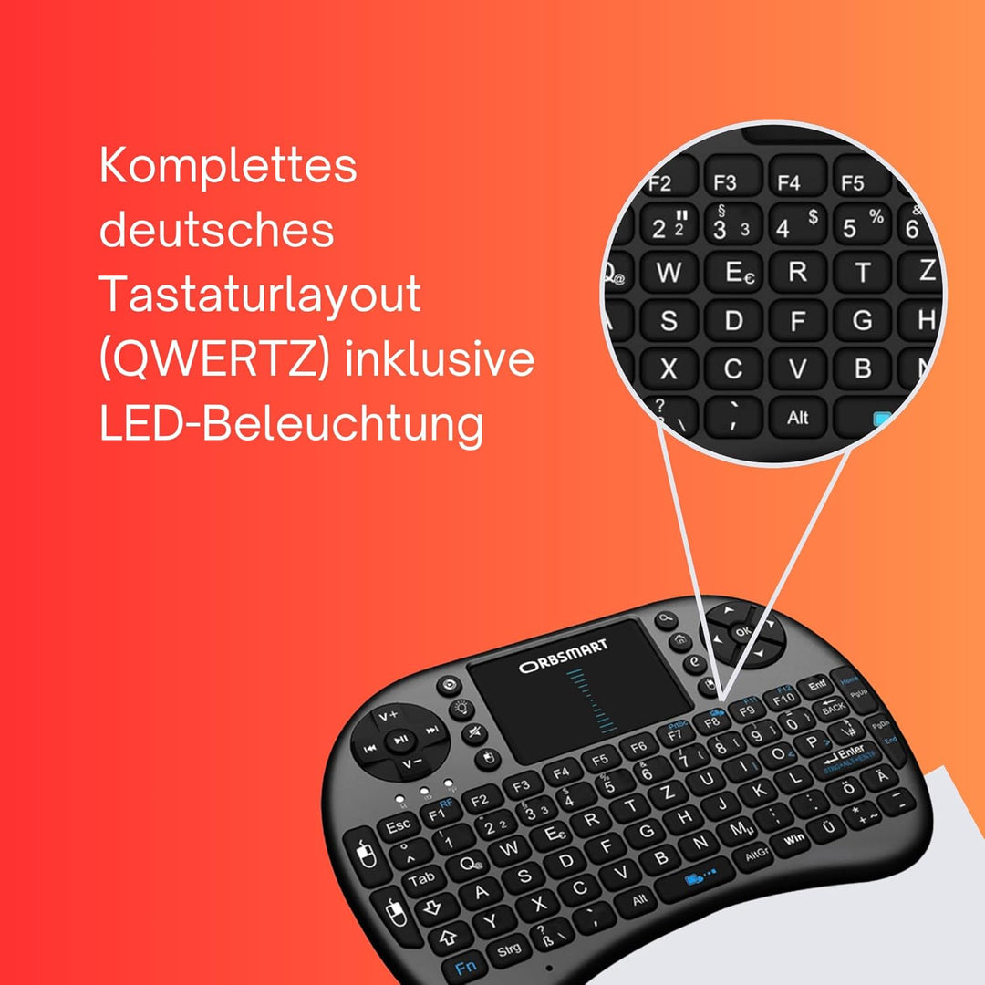 Orbsmart AM-2 kabellose Mini-Tastatur mit integrierten Touchpad/Wireless Keyboard inkl. deutsches Ta