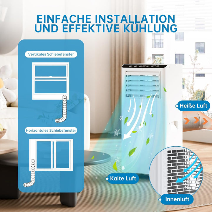 7000 BTU Mobile Klimaanlage, KüHlen, Entfeuchten, 2 Stufen LüFter, Leiser Schlafmodus + Fensterabdic