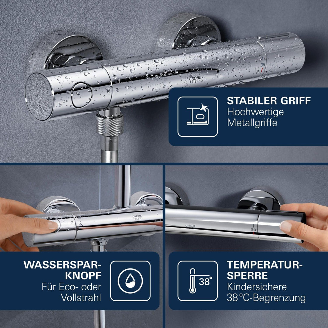 GROHE Precision Get - Thermostat-Wannenbatterie (für die Wandmontage, S-Anschlüsse, mit Schmutzfangs