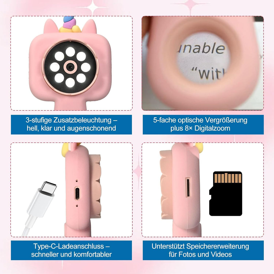 QUBAI 600x Mini-Handy-Mikroskop für Kinder, 2,4" IPS, USB, LED, physisch & digital, tragbar, ab 3 Ja