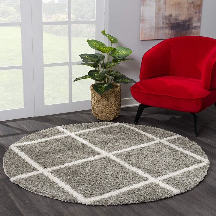 SANAT Madrid Shaggy Teppich Rund - Hochflor Teppiche für Wohnzimmer, Schlafzimmer, Küche - Grau, Grö