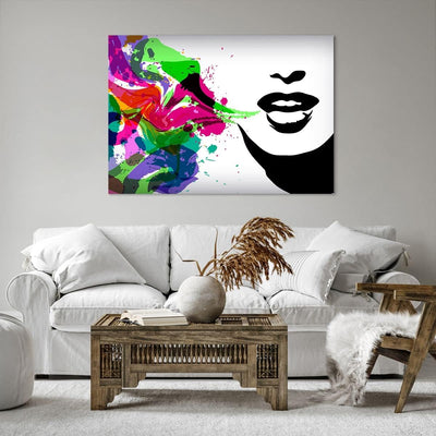 Bilder auf Leinwand 100x70cm Leinwandbild Frau Gesicht Lippen Make-up Gross Wanddeko Bild Schlafzimm