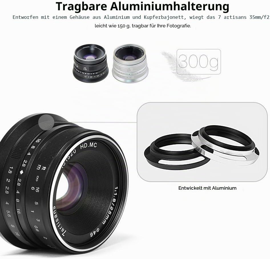 7artisans 25mm f1.8-APS-C Objektiv für Fujifilm X-A10 X-A3 x-at-XM2 X-T1 X-T10 X-T2 X-T20 x-Pro1 X-P