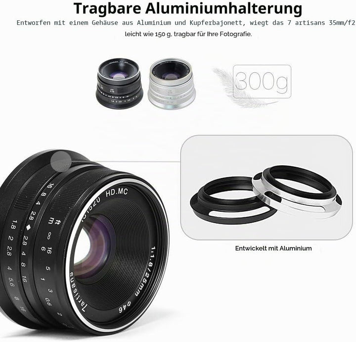 7artisans 25mm f1.8-APS-C Objektiv für Fujifilm X-A10 X-A3 x-at-XM2 X-T1 X-T10 X-T2 X-T20 x-Pro1 X-P