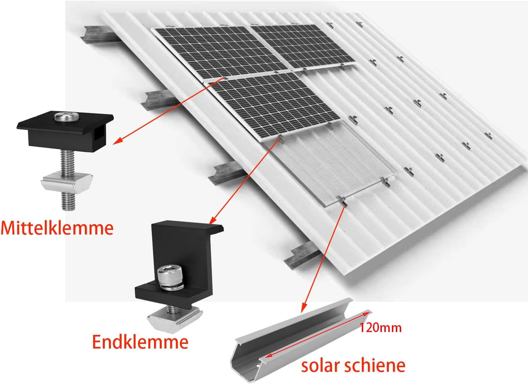 Solarpanel Halterung Kit und Zubehör Schwarz Eloxiert,Halterung für Solarmodule,Befestigungsschiene1