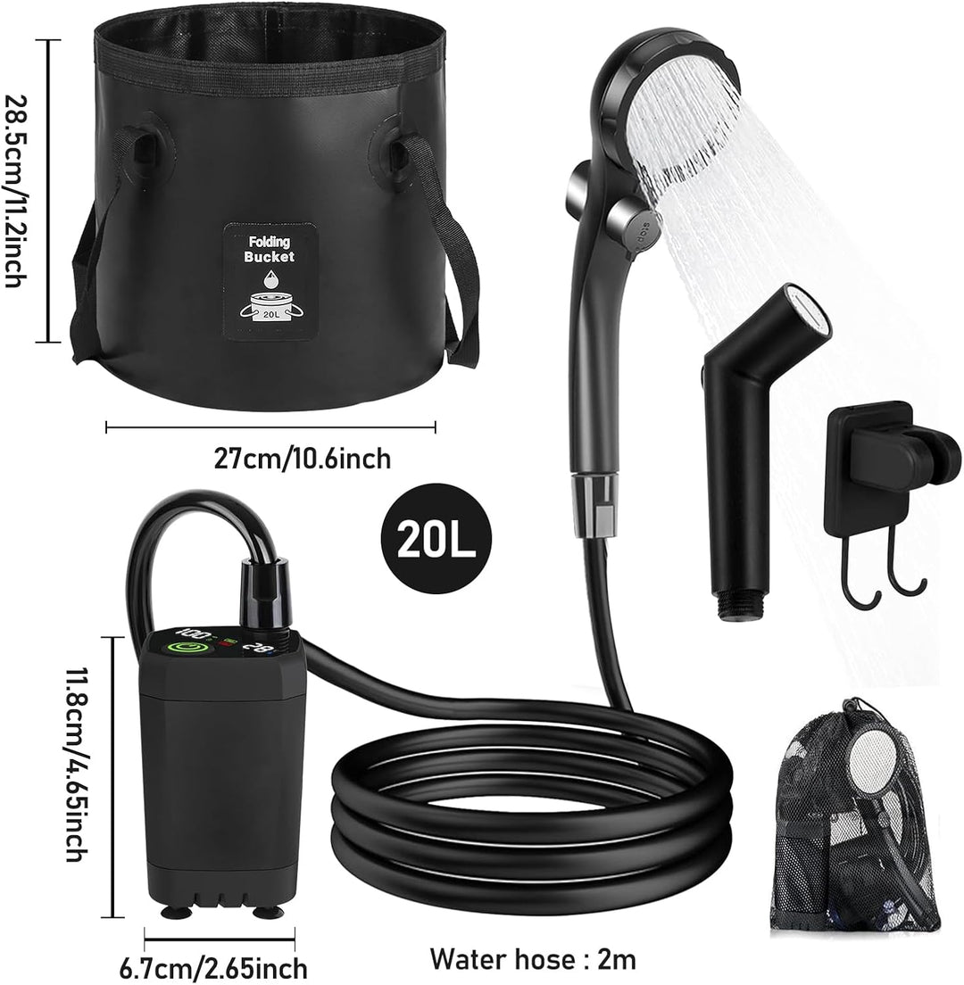 20L Upgrade Tragbare Campingdusche, Campingdusche Tragbare, Schwarze Aussendusche Elektrische Aussen