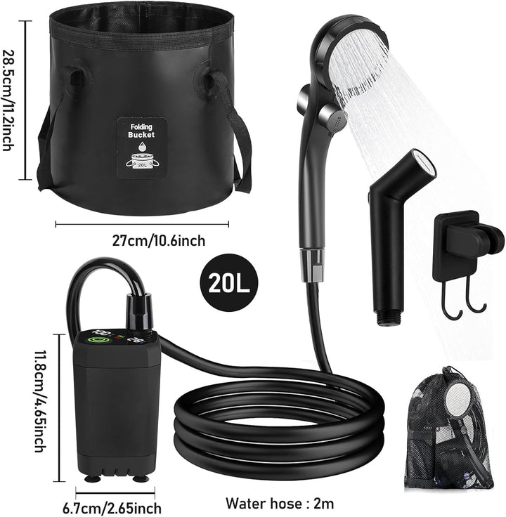 20L Upgrade Tragbare Campingdusche, Campingdusche Tragbare, Schwarze Aussendusche Elektrische Aussen