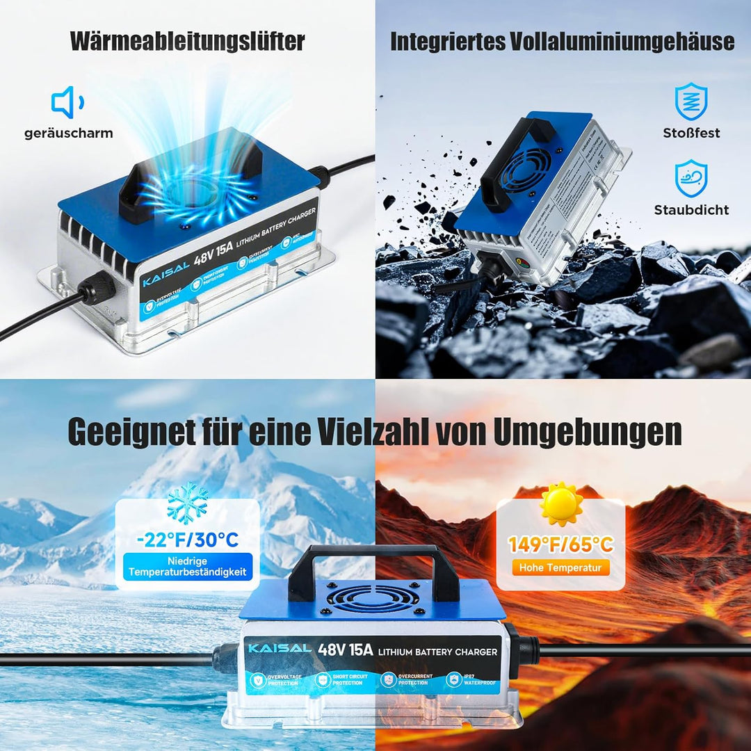 KAISAL 58,4V 15A LiFePO4 Lithium Batterieladegerät, 48V LiFePO4 Ladegerät für 51,2V LiFePO4 Batterie