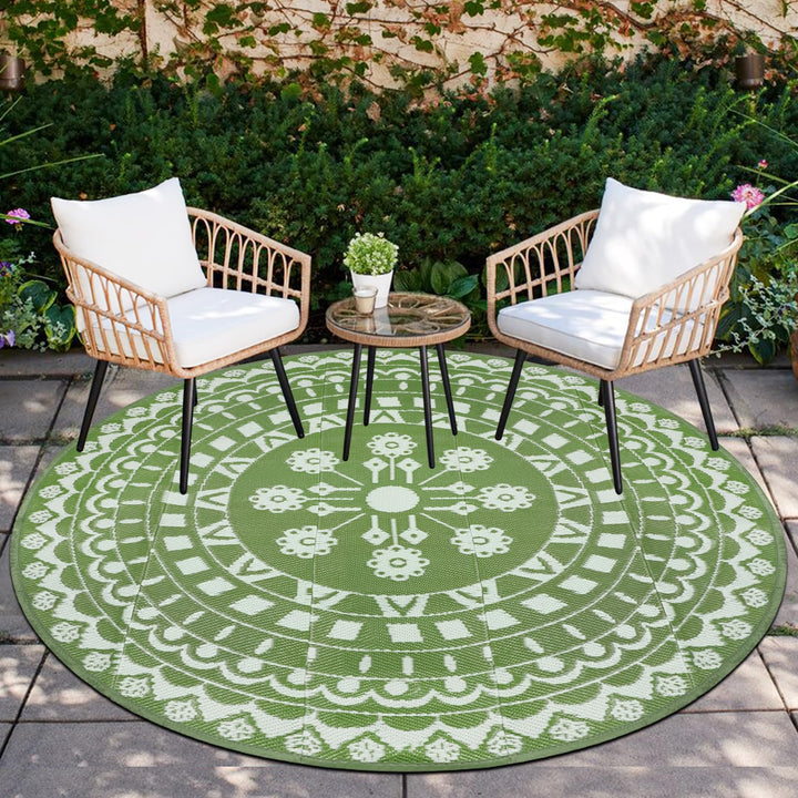 Capslpad Rund Aussenterrasse Teppich ∅180cm Wende Picknickmatte Wasserdichter Kunststoff-Strohteppic