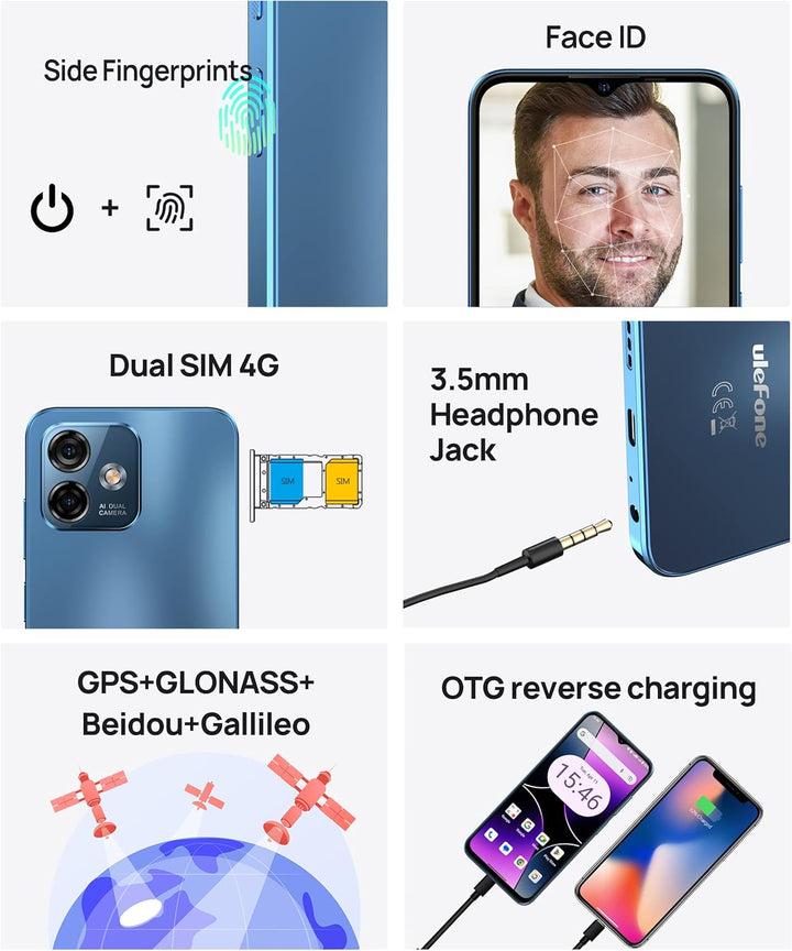 Ulefone Note 16 Pro Handy Ohne Vertrag, 12GB+128GB/256GB SD, 50MP Kamera Octa Core Smartphone Androi
