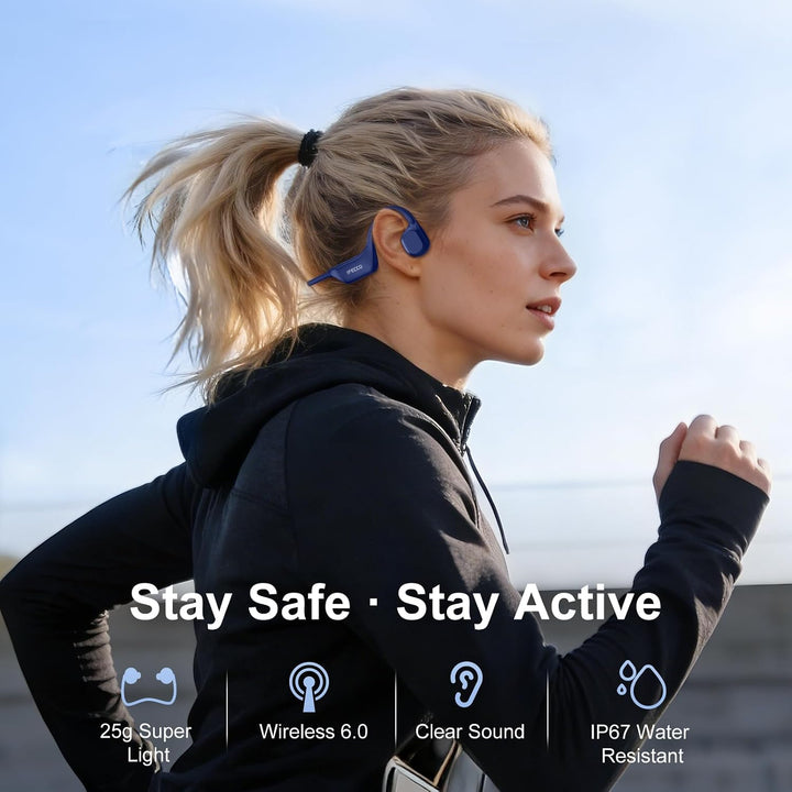 IFECCO knochenschall kopfhörer Bluetooth 6.0 für Radfahren | IP67 Wasserdicht Open-Ear Headphones wi