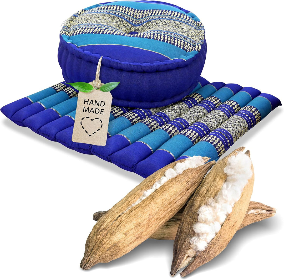 livasia Meditationsset L, Yogaset mit Kissen und Matte, Pouf, Yogamatte und Yogakissen mit Kapok han