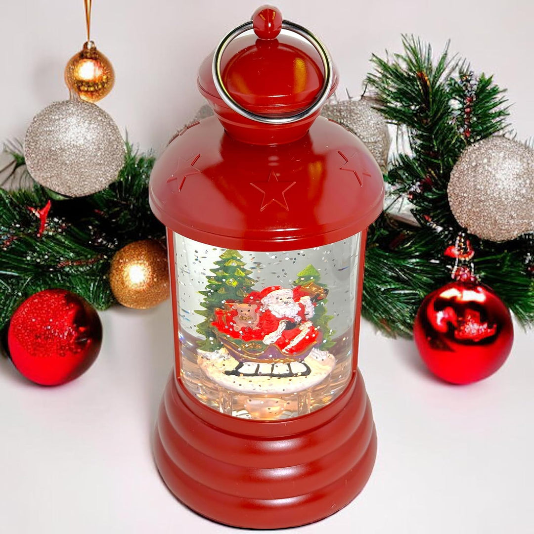 MIJOMA weihnachtliche LED Laterne Schneekugel aus Glas – Ausführung Weihnachtsmann im Schlitten, war