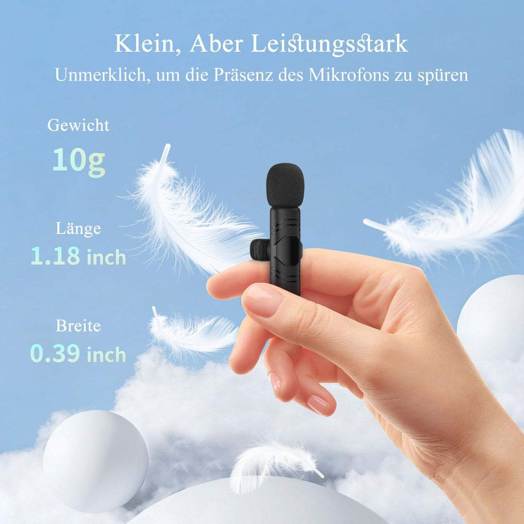 Kabelloses Lavalier Mikrofon mit Rauschunterdrückung,2 Mini Ansteckmikrofon Kompatibel mit iPhone/An