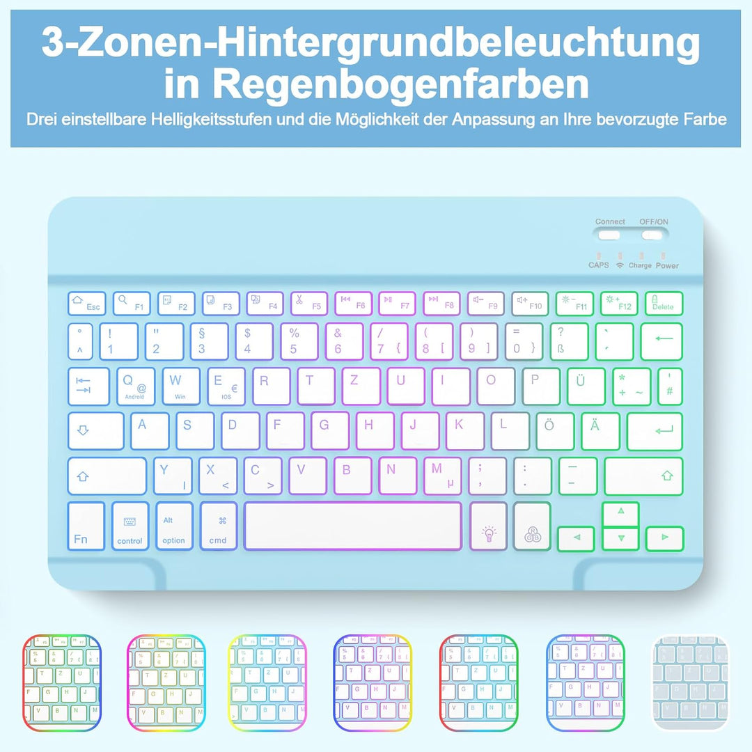 Bettdow für Samsung Galaxy Tab S9 FE 2023 Tastatur Hülle, QWERTZ Layout Abnehmbarer Beleuchtete Tast