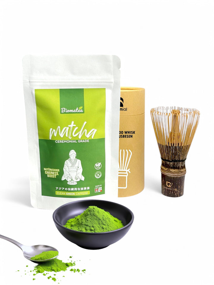 Japan Matcha Set 50g Ceremonial Matcha + Bambus Matchabesen Whisk