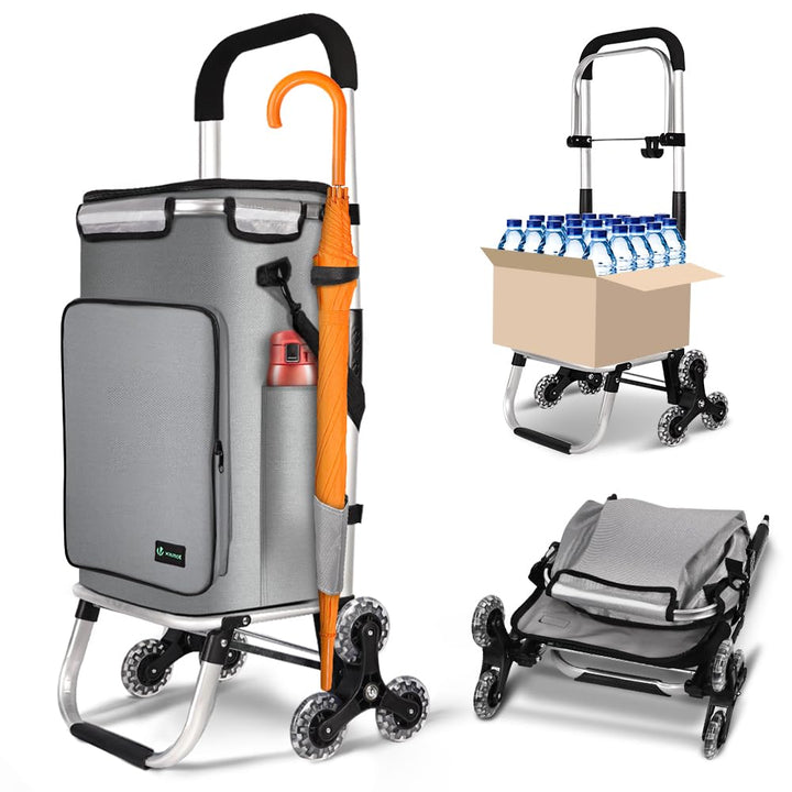 VOUNOT® Aluminium Einkaufstrolley Treppensteiger, 3 in 1 Trolly Einkaufswagen Klappbar, Hackenporsch