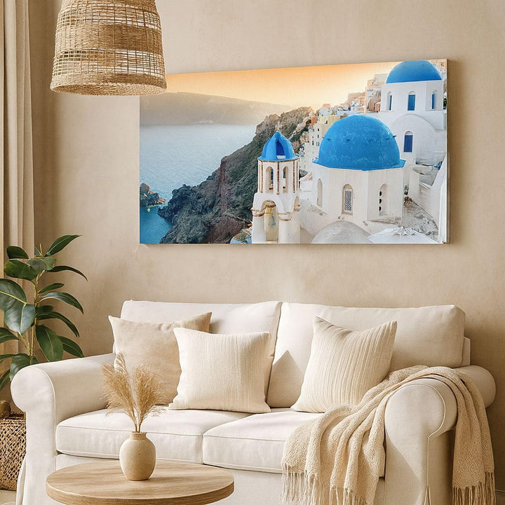 Wandbilder Dekoration Wohnzimmer Santorini Griechenland Urlaub Insel Bilder auf Leinwand 120x50cm Le